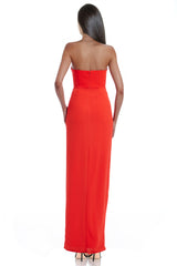 Firebrick Daisy Strapless Draped Waist Gown Formal Dress