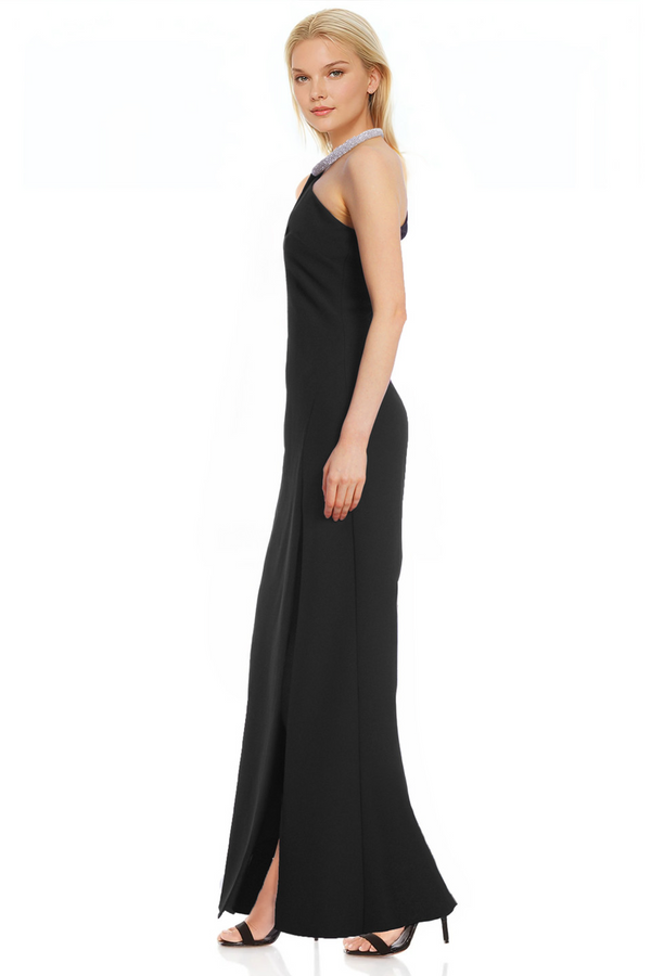 Tan Balinda | Crystal Neck One Shoulder Sleeveless Gown Formal Dress