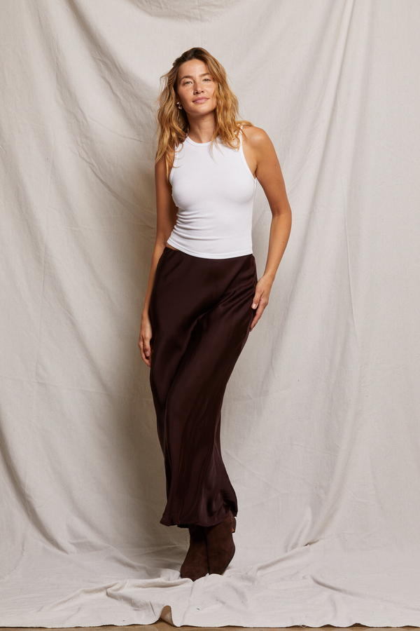 Gray Genevieve Satin Slip Skirt Maxi Skirt