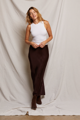 Gray Genevieve Satin Slip Skirt Maxi Skirt