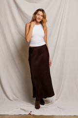 Gray Genevieve Satin Slip Skirt Maxi Skirt