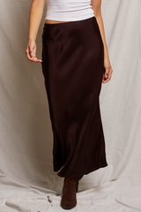 Dark Slate Gray Genevieve Satin Slip Skirt Maxi Skirt