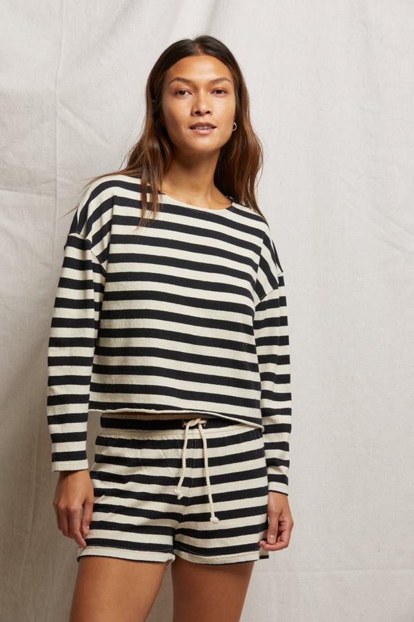 Light Gray Taylor Striped Top in True Black/Natural Stripe Tee