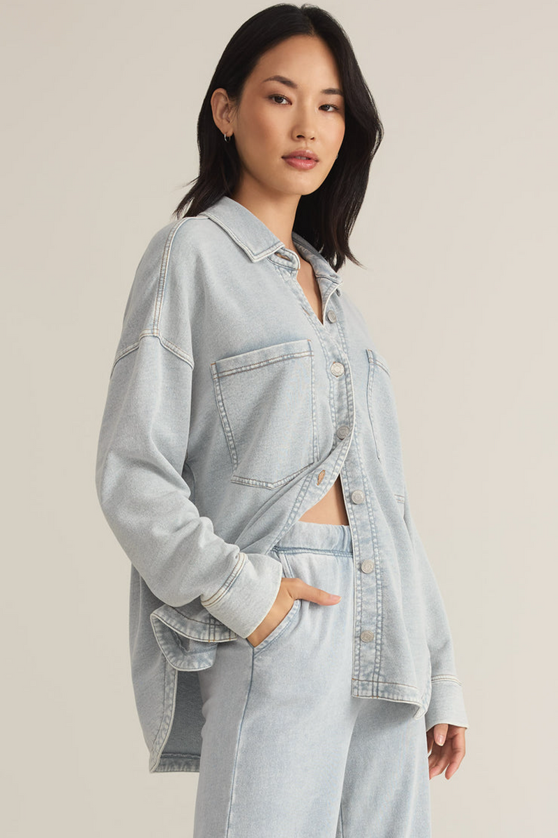 Light Gray All Day Knit Denim Jacket Jacket