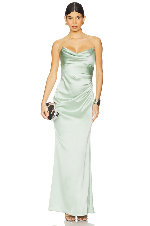 Light Gray Taylor Strapless Satin Gown Formal Gown