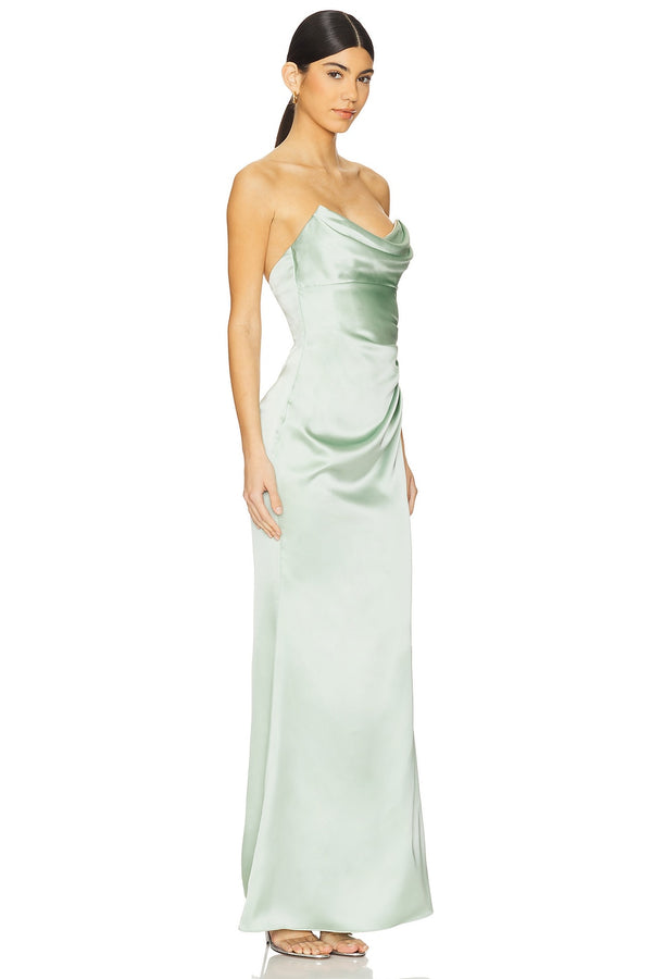 Light Gray Taylor Strapless Satin Gown Formal Gown