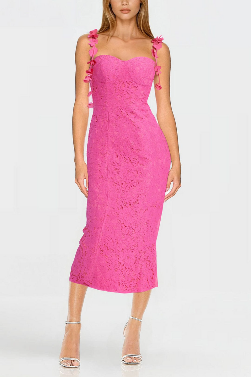 Misty Rose The Zoe | Lace Flower Strap Cocktail Dress Midi Dress