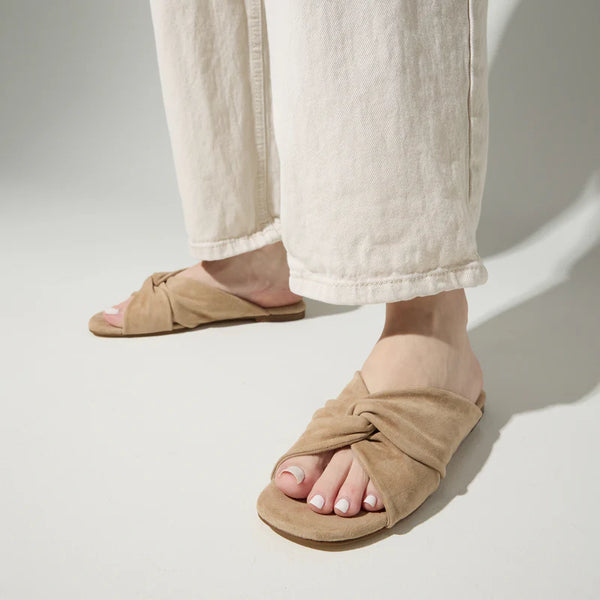 Gray Nadia Suede Slide Sandal