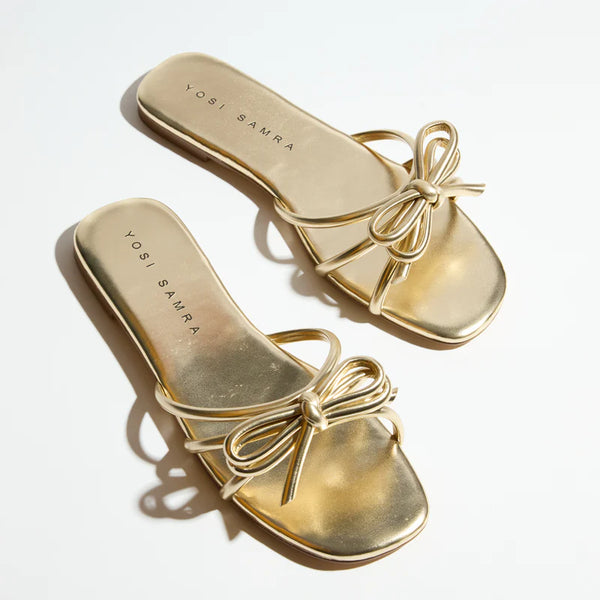 Beige Nicole Gold Bow Slide Sandal