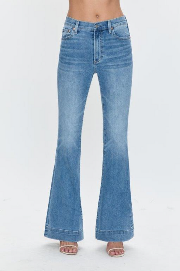 Steel Blue Kinsley Mid Rise Ultra Flare | Essay Jeans