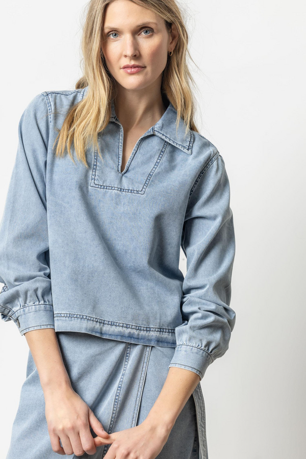 Light Gray Denim Collared Shirt | Light Wash