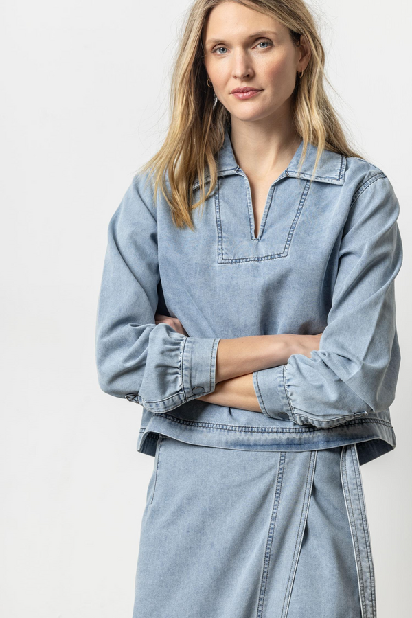 Light Gray Denim Collared Shirt | Light Wash