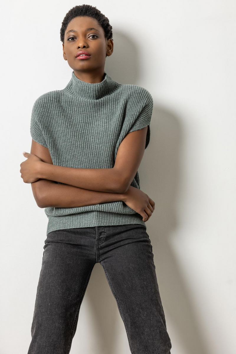 Dark Slate Gray Ribbed Funnel Neck Sweater Sweater