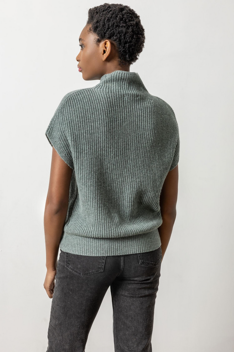 Dark Slate Gray Ribbed Funnel Neck Sweater Sweater