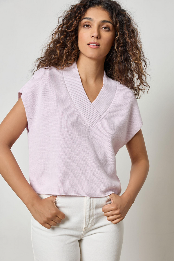 Light Gray Wide Trim V-Neck Sweater Top