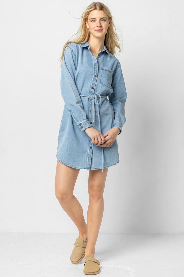 Light Gray Denim Shirt Dress | Light Wash