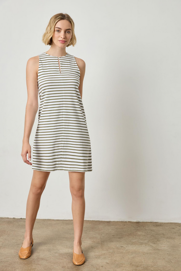 Light Gray Keyhole Tank Dress in Kelp Stripe Dress