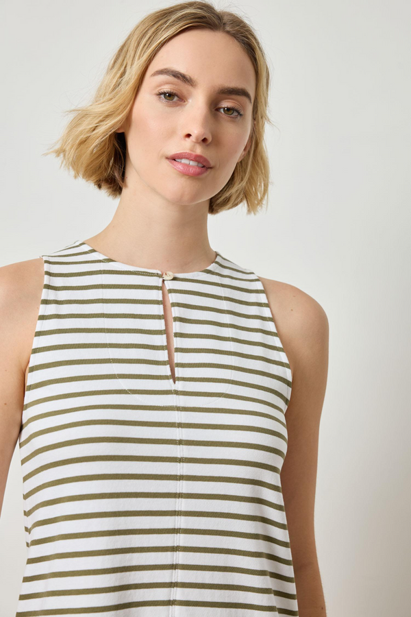 Light Gray Keyhole Tank Dress in Kelp Stripe Dress