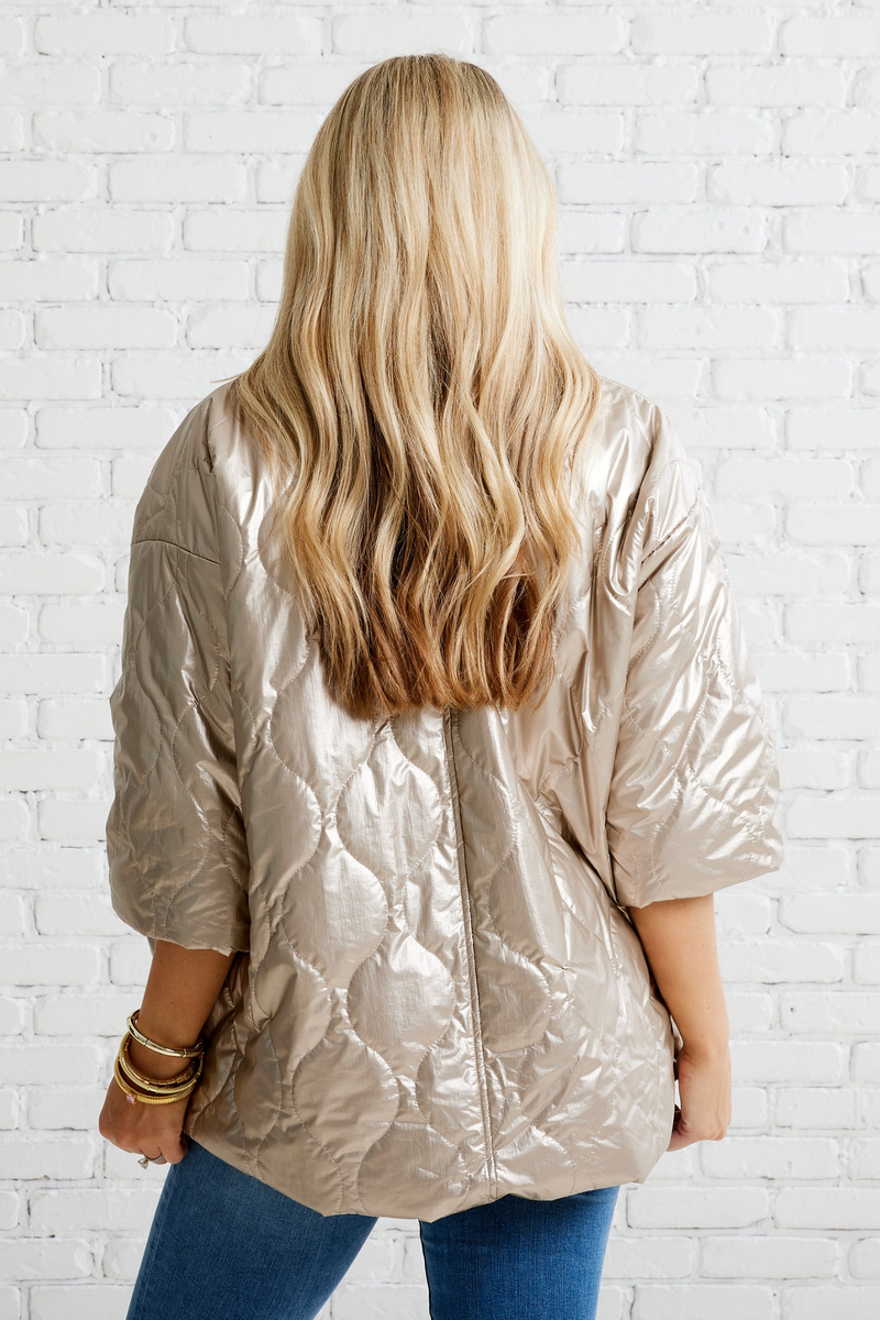 Light Gray Penny Puffer Jacket in Gold Coat