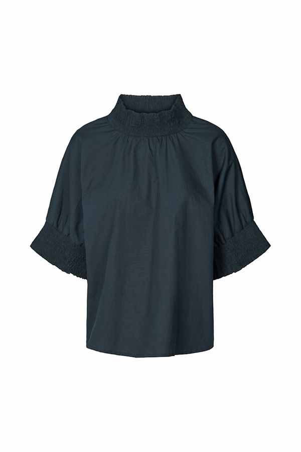 Dark Slate Gray Oona Poplin Shirring Blouse Top