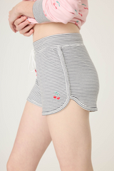 Light Gray Life Is Sweet Shorts in Black and White Stripe Pajama Shorts