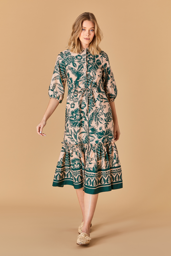 Tan Grace Dress in Tropicalia Midi Dress