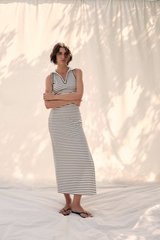 Light Gray Giada Maxi Dress in White/Navy Maxi Dress