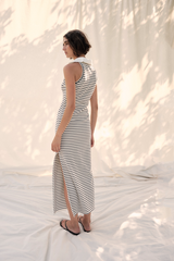 Light Gray Giada Maxi Dress in White/Navy Maxi Dress