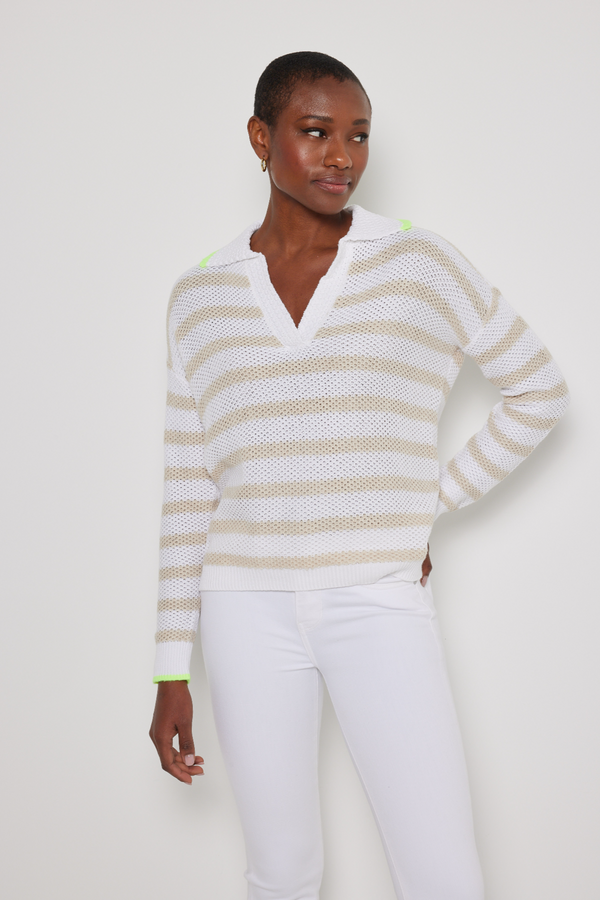 Light Gray Stripescape Sweater in White/Almond Sweater