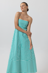 Light Gray Timothy Poplin Dress in Kelly Stripe Maxi Dress