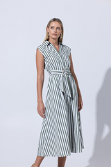 Light Gray Chloe Poplin Shirt Dress in Olive Stripe Maxi Dress