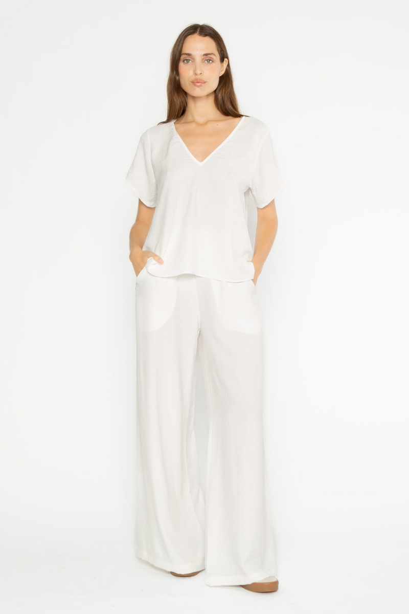 White Smoke Satin Crepe Everyday V-Neck Shirt Shirt