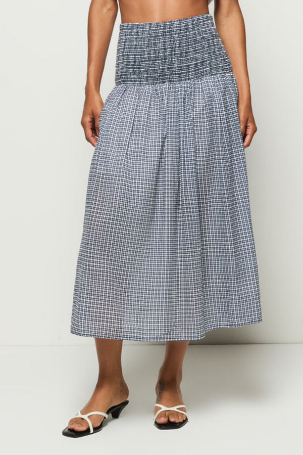 Light Gray Summer Midi Skirt in Picnic Check Midi Skirt