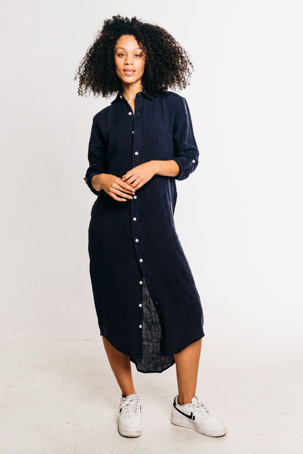 Black Washed Linen Midi Dress Midi Dress