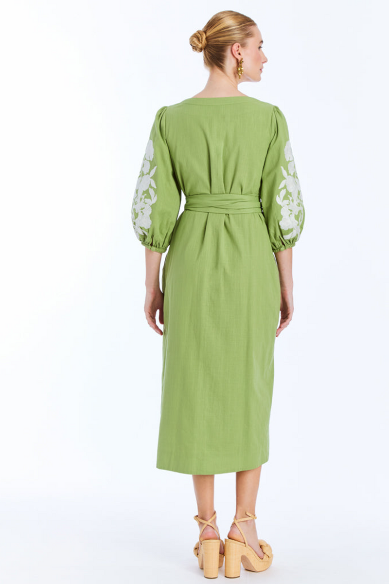 White Smoke Suzanna Midi Dress in Green/Ivory Midi Dress