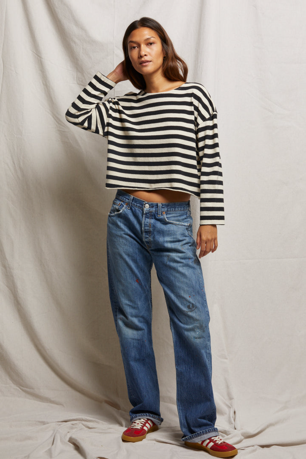 Gray Taylor Striped Top in True Black/Natural Stripe Tee