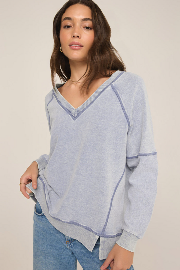 Gray Easy V Knit Denim Sweatshirt Sweatshirt