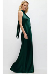 Black Self Tie Bow Back Satin Maxi Dress in Evergreen Formal Dress