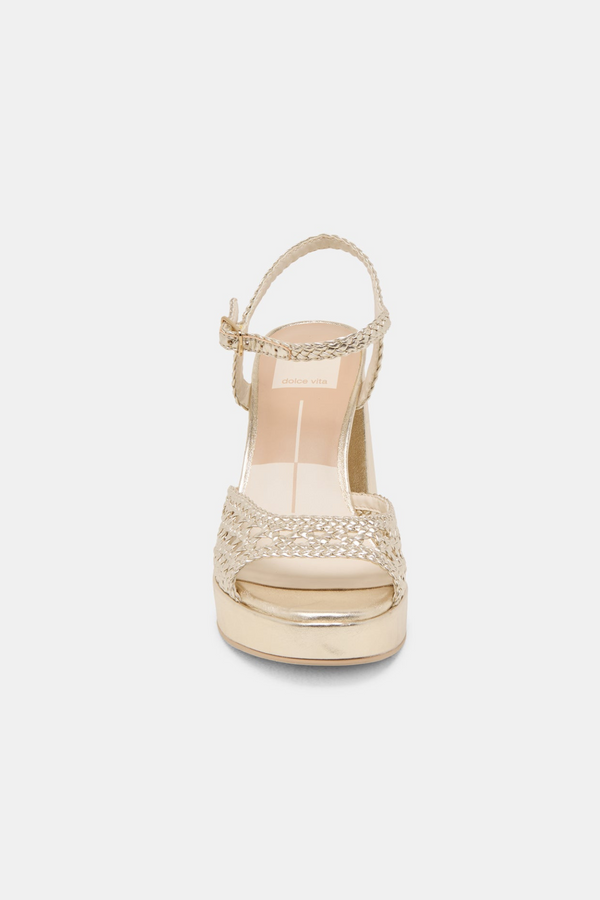 White Smoke Peyten Heels| Light Gold Woven Stella Heel