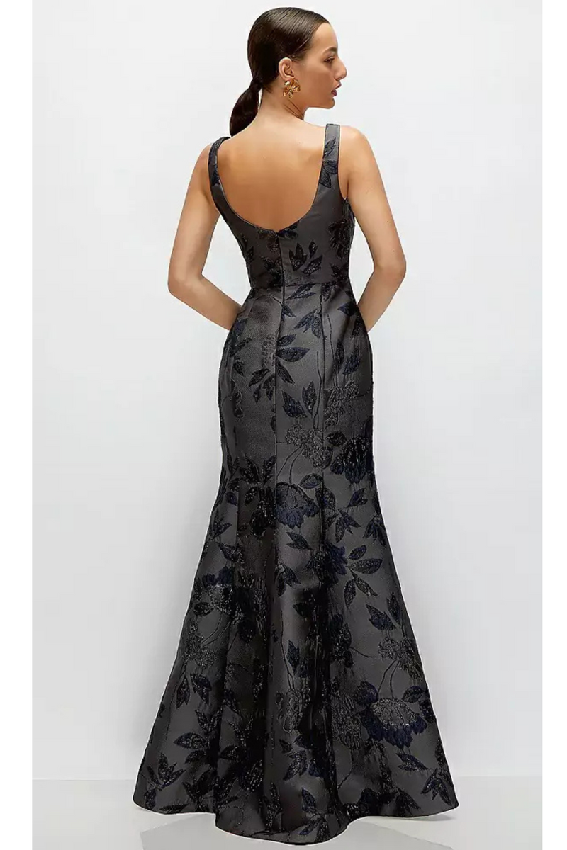 Dark Slate Gray Metallic Jacquard Maxi Dress in Noir Midnight Formal Dress