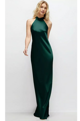 Lavender Self Tie Bow Back Satin Maxi Dress in Evergreen Formal Dress