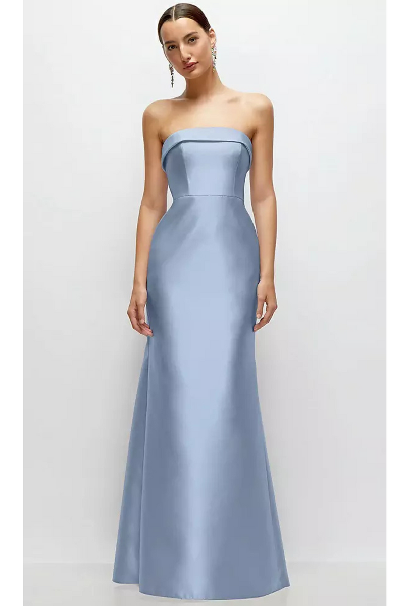 Light Gray Strapless Cuff Neckline Satin Trumpet Gown in Cloudy Formal Dress