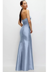 Light Gray Strapless Cuff Neckline Satin Trumpet Gown in Cloudy Formal Dress