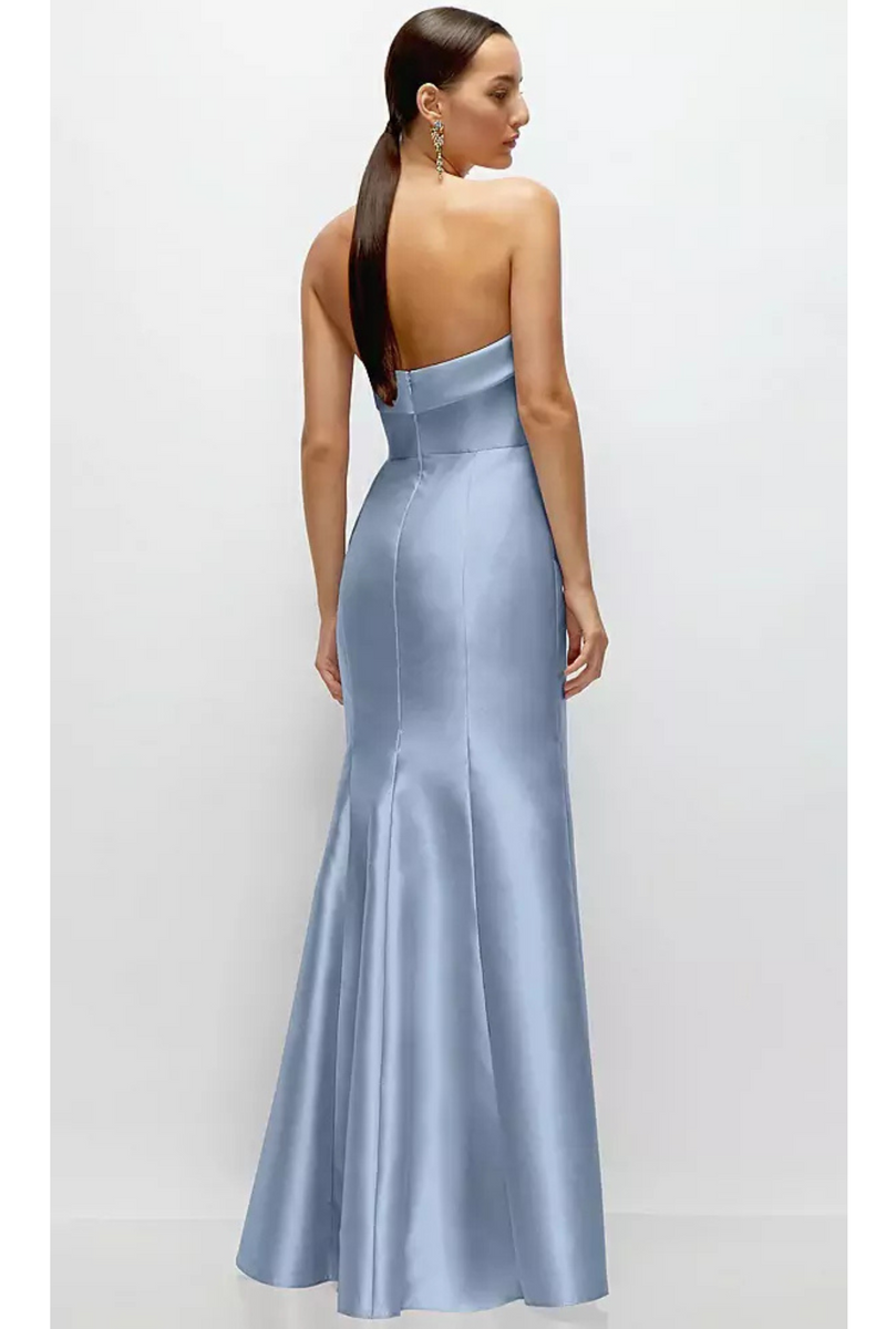 Light Gray Strapless Cuff Neckline Satin Trumpet Gown in Cloudy Formal Dress