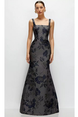 Dark Slate Gray Metallic Jacquard Maxi Dress in Noir Midnight Formal Dress