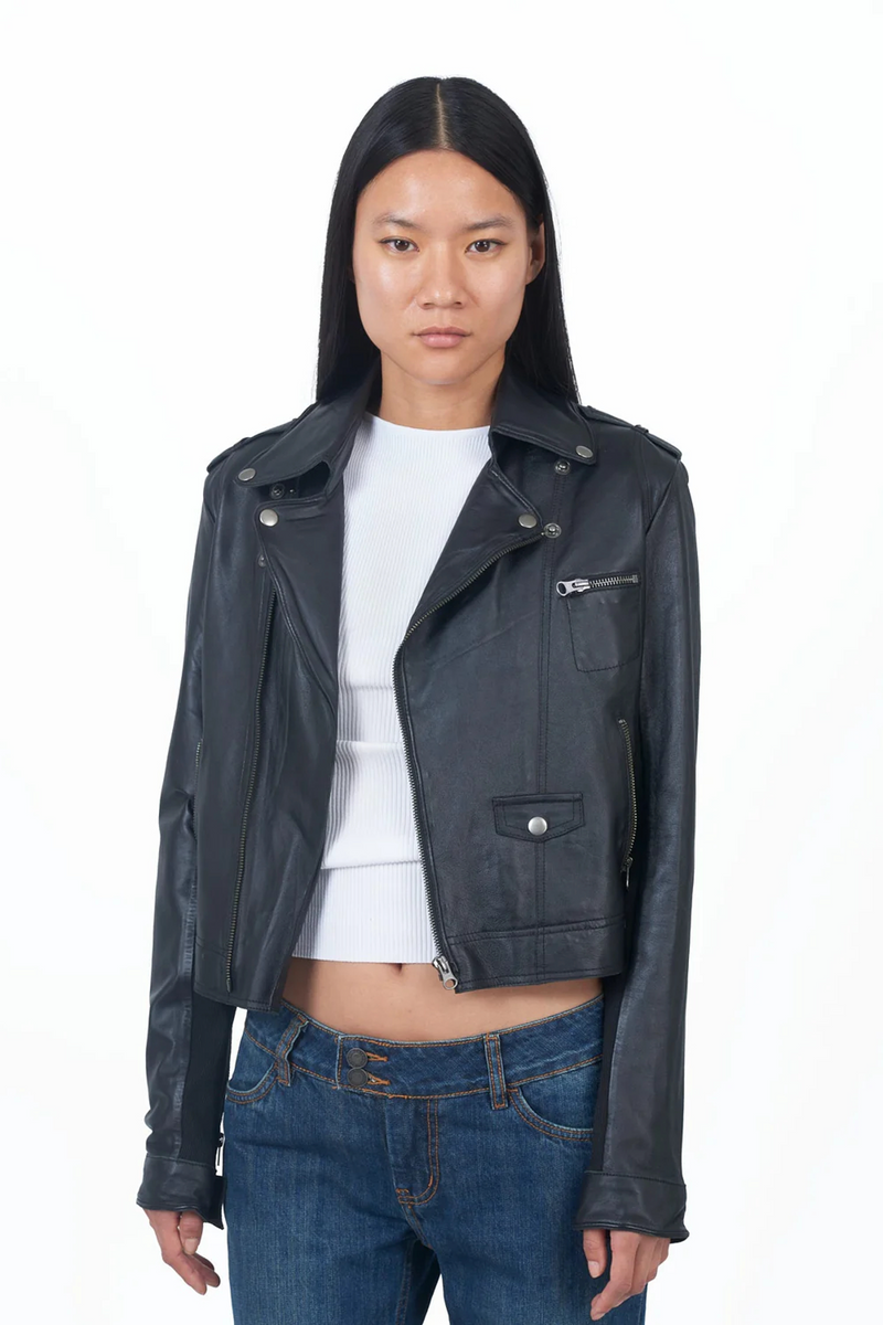 Dark Slate Gray Piper Burnished Leather Jacket Leather Jacket