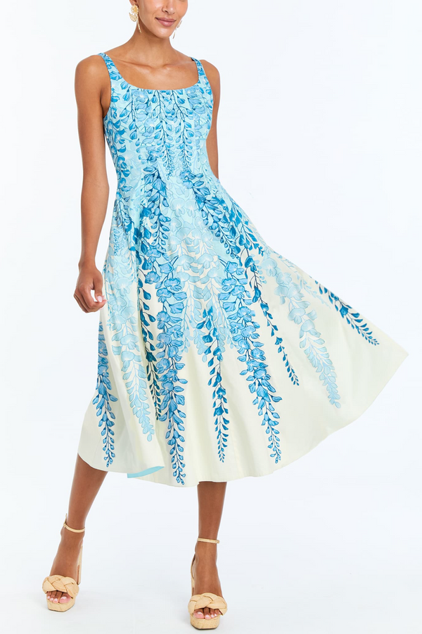 White Smoke Yvette Convertible Midi Dress in Blue Floral Midi Dress