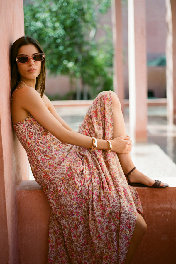 Rosy Brown Balos Lima Floral Midi Dress