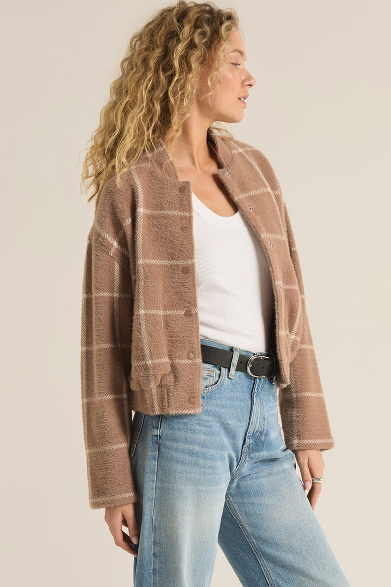 Light Gray Lex Plaid Bomber Jacket Jacket