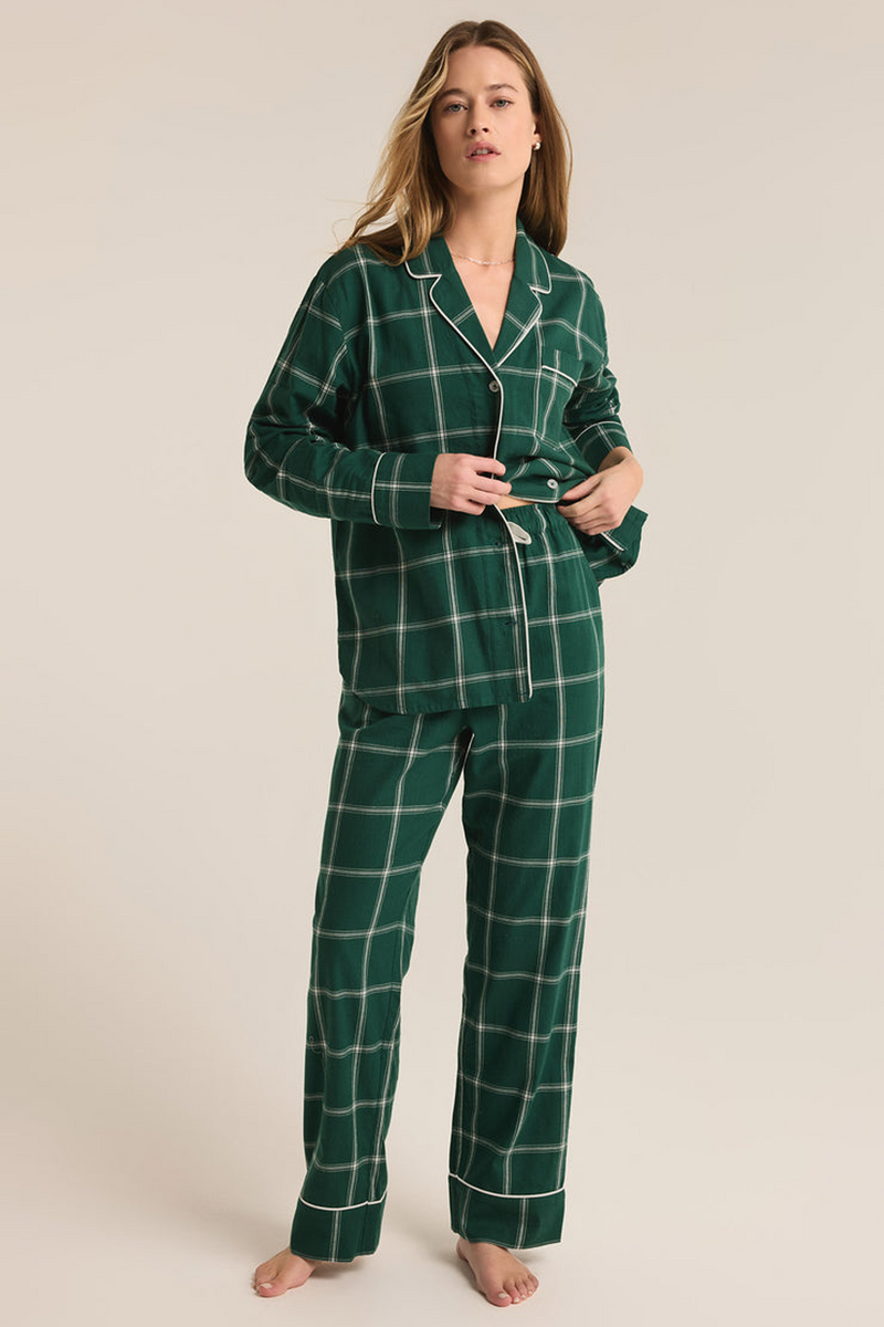 Light Gray Dreamer Plaid Flannel Set Pajamas